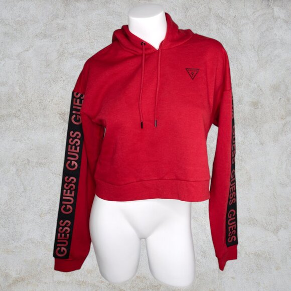 Guess NWT Red and Black Crop Top Hooded Sweatshirt With Joggers Track Suit - Picture 2 of 15